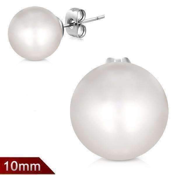 Feshionn IOBI Earrings 10mm / Classic White Classic White Pearl Bead Solitaire Stud Earrings on Stainless Steel