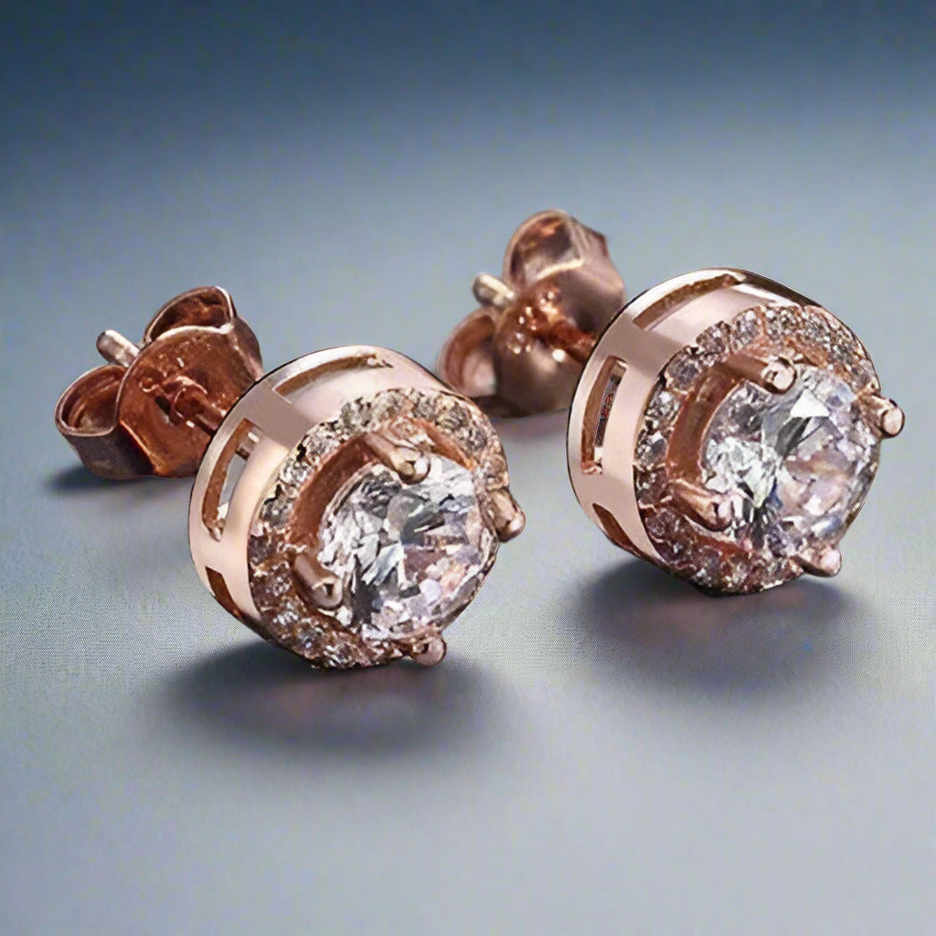 Feshionn IOBI Earrings 18K Rose Gold plated ON SALE - Enchanted Halo Crystal Stud Earrings