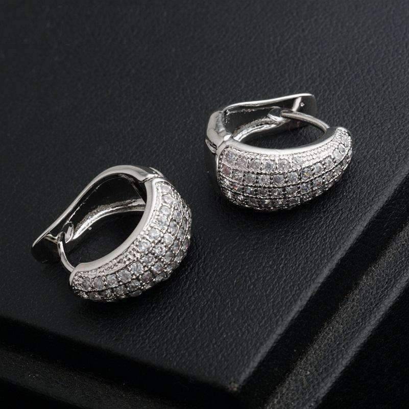 Feshionn IOBI Earrings 18K White Gold Plating CZ Encrusted Creole Hoop Earrings in 18K White or Yellow Gold