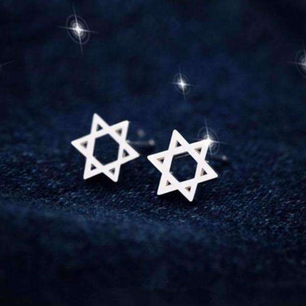 Feshionn IOBI Earrings 18K White Gold Star of David Silhouette Sterling Silver Stud Earrings