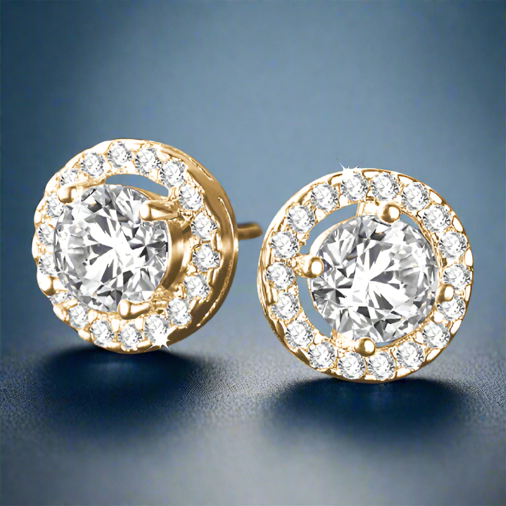 Feshionn IOBI Earrings 18K Yellow Gold Plated ON SALE - Enchanted Halo Crystal Stud Earrings