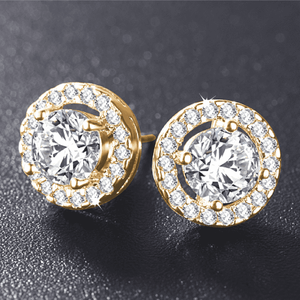 Perfect Halo 18K White, Yellow, Rose Gold Plated 3.32 Tcw Round Cut Simulated Diamond CZ Stud Earrings For Women, for Any Occasion.