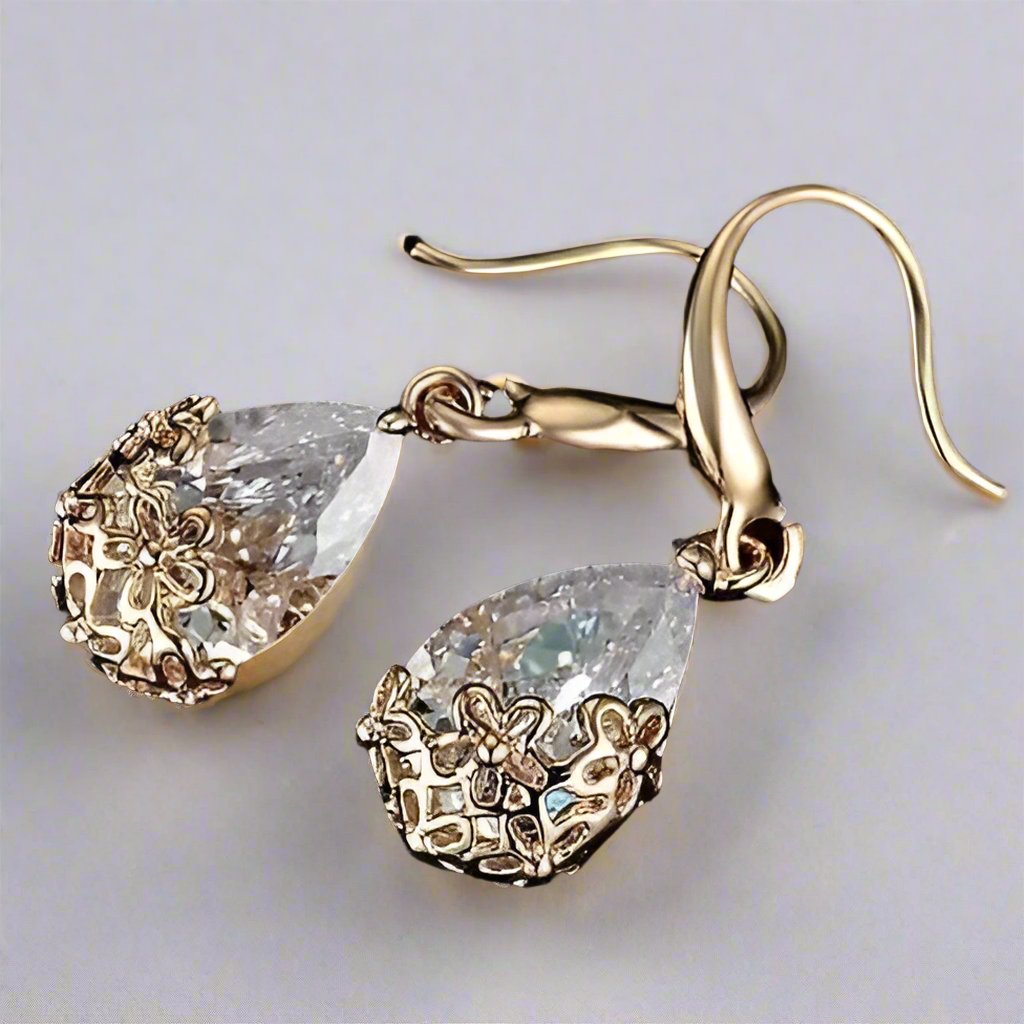 Feshionn IOBI Earrings 18K Yellow Gold Plated ON SALE - Infused Diamond Dust Dangling Earrings