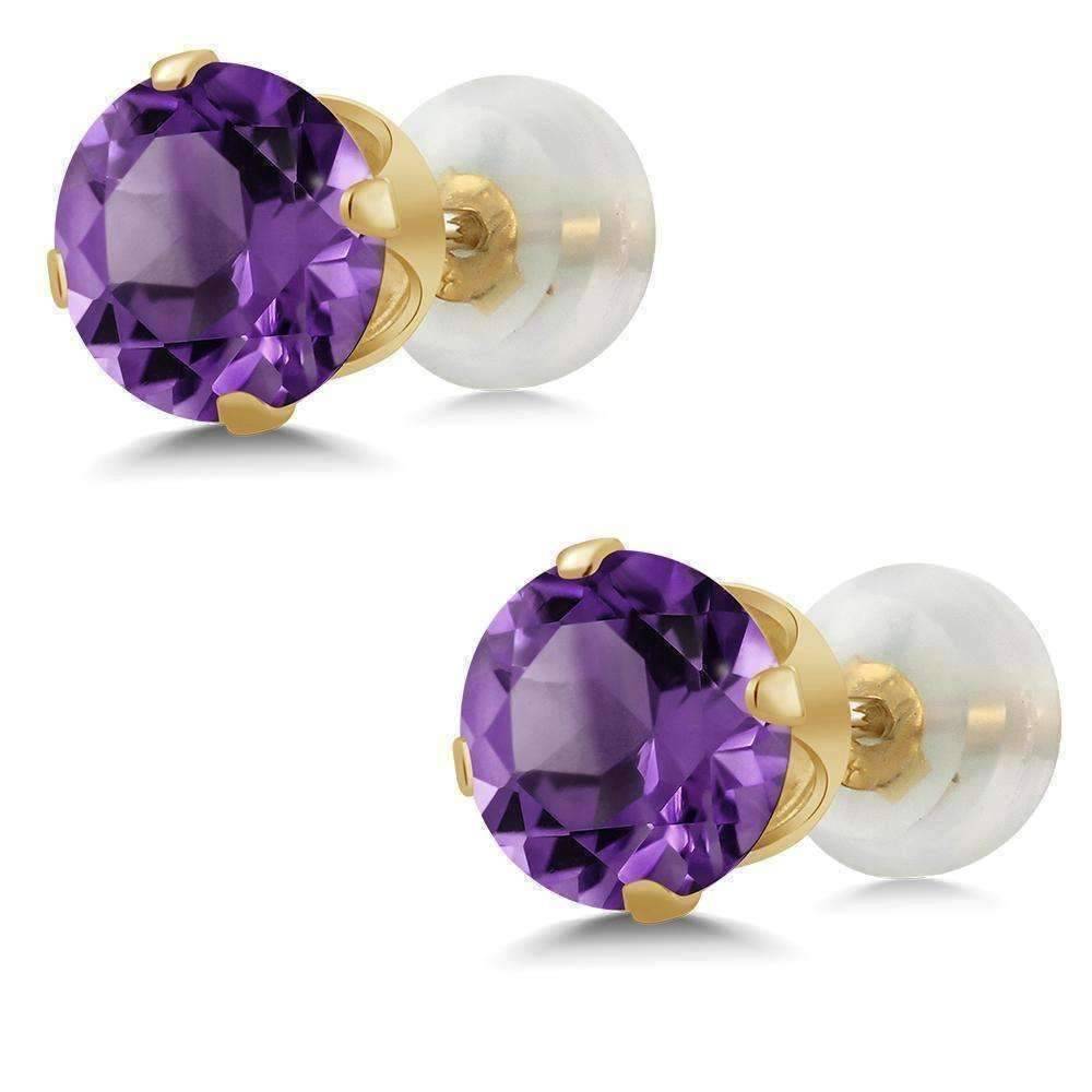 Feshionn IOBI Earrings 1CTW Genuine Amethyst 14K Yellow Gold IOBI Precious Gems Stud Earrings