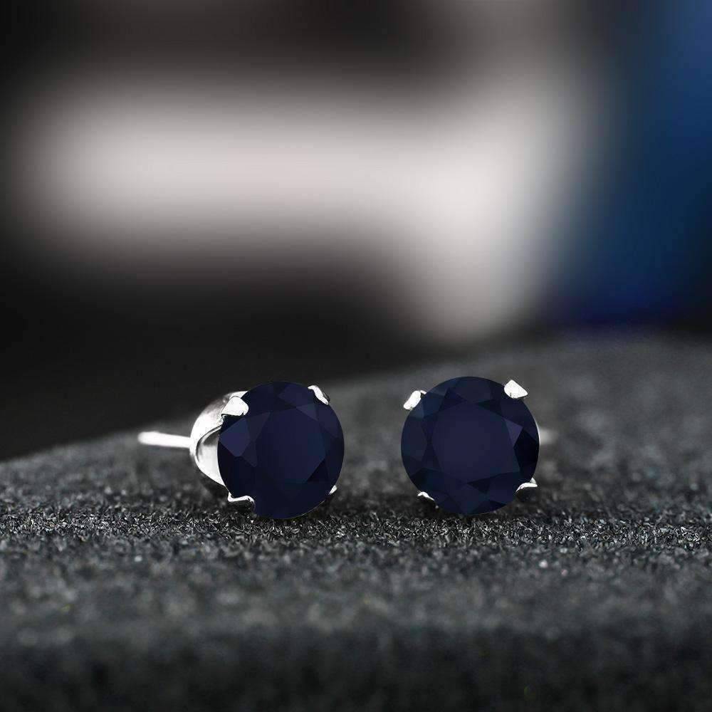 Feshionn IOBI Earrings 2.12CTW Genuine Sapphire IOBI Precious Gems Stud Earrings