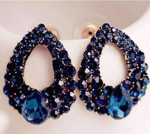 Feshionn IOBI Earrings Alluring Sapphire Blue Austrian Crystal Cocktail Earrings