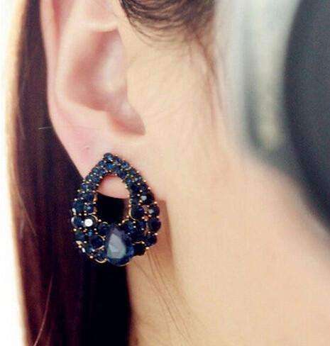 Feshionn IOBI Earrings Alluring Sapphire Blue Austrian Crystal Cocktail Earrings