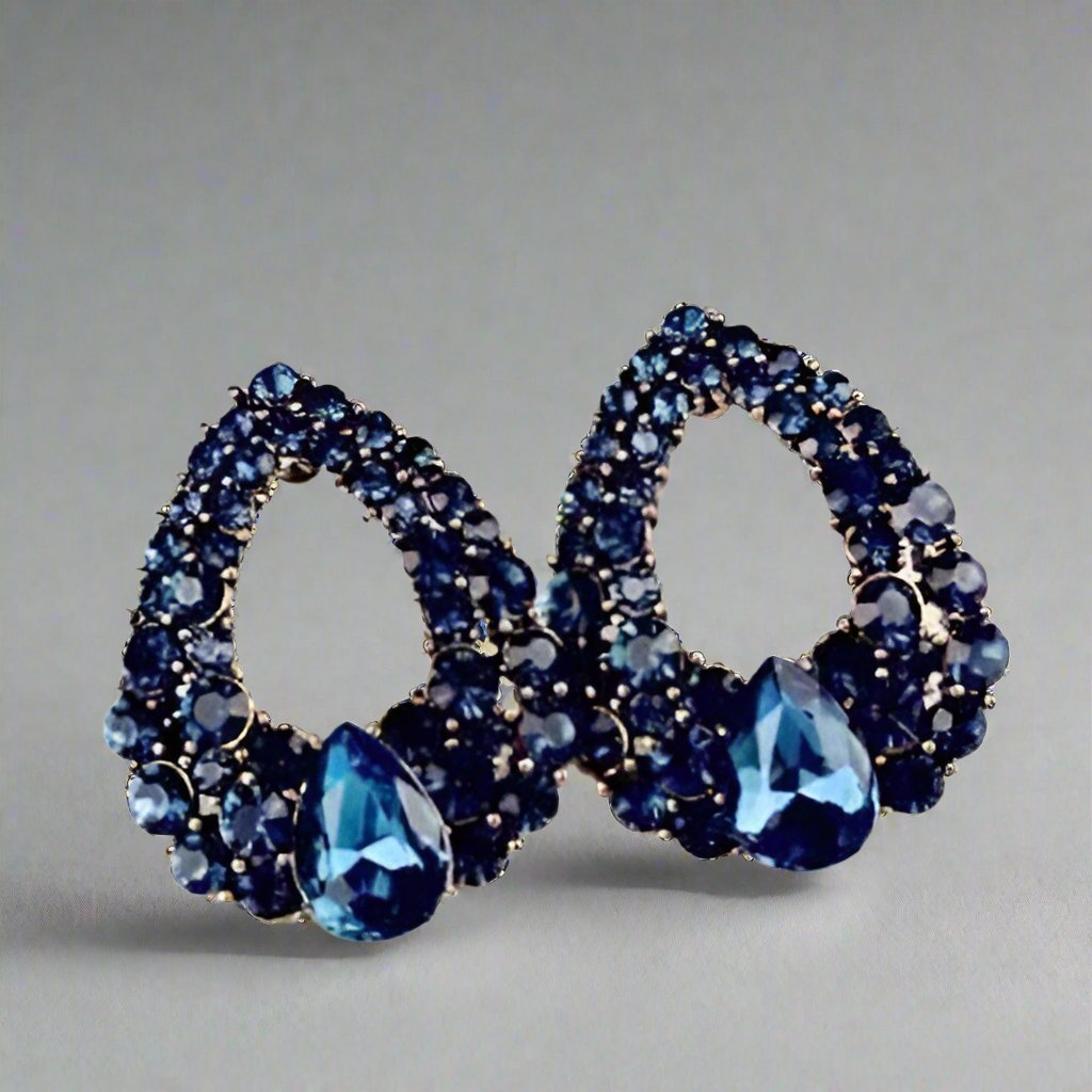 Feshionn IOBI Earrings Alluring Sapphire Blue Austrian Crystal Cocktail Earrings