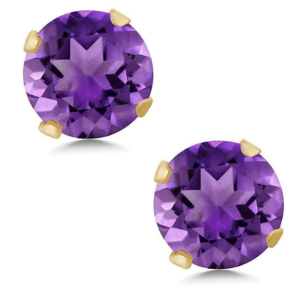 Feshionn IOBI Earrings Amethyst 1CTW Genuine Amethyst 14K Yellow Gold IOBI Precious Gems Stud Earrings