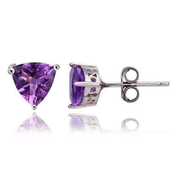 Feshionn IOBI Earrings Amethyst Earrings Amethyst Trillion Cut 1.4CT IOBI Precious Gems Stud Earrings