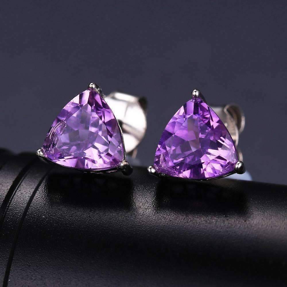 Feshionn IOBI Earrings Amethyst Trillion Cut 1.4CT IOBI Precious Gems Stud Earrings