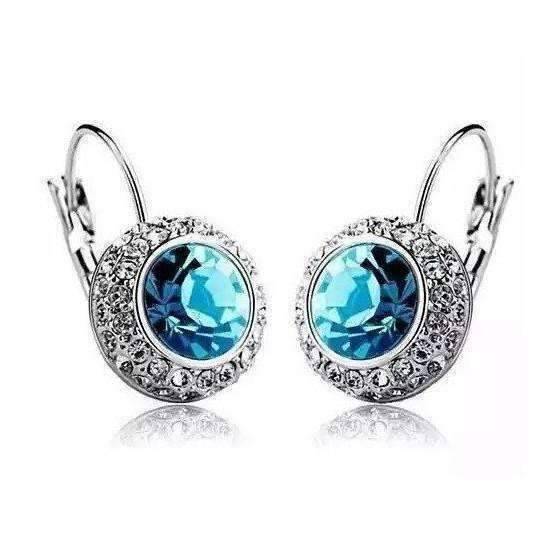 Feshionn IOBI Earrings Aqua Aqua Blue on White Gold Bezel Set IOBI Crystals earrings