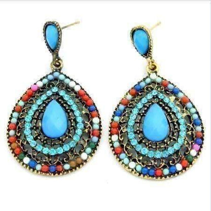 Feshionn IOBI Earrings Aqua ON SALE - Beaded Filigree Drop Earrings in Aqua