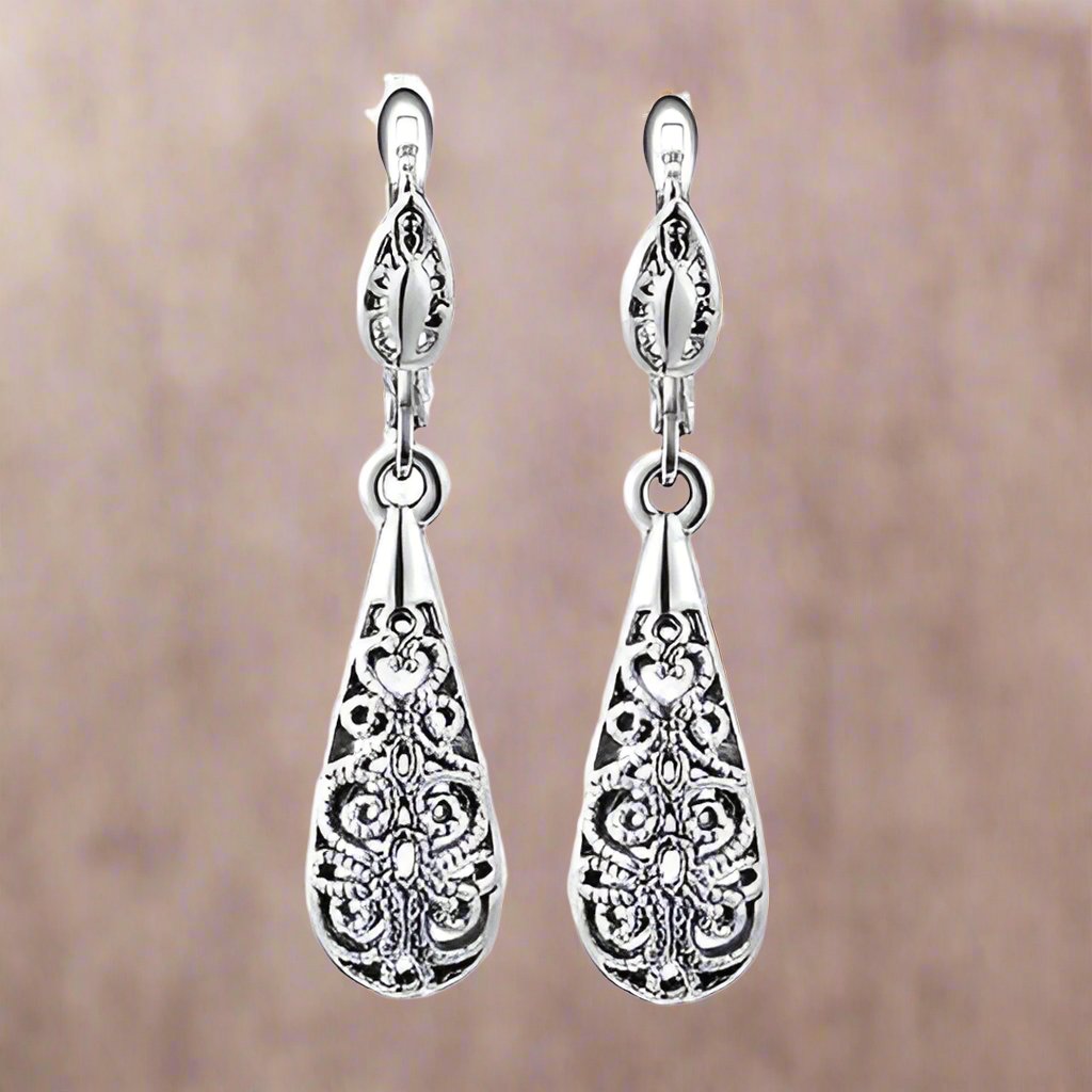 Feshionn IOBI Earrings Arabesque Filigree Puff Teardrop Earrings