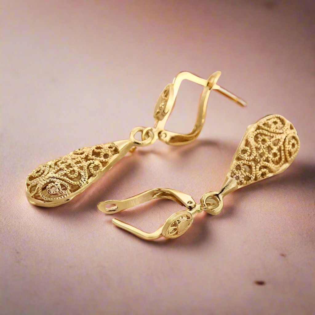 Feshionn IOBI Earrings Arabesque Filigree Puff Teardrop Earrings