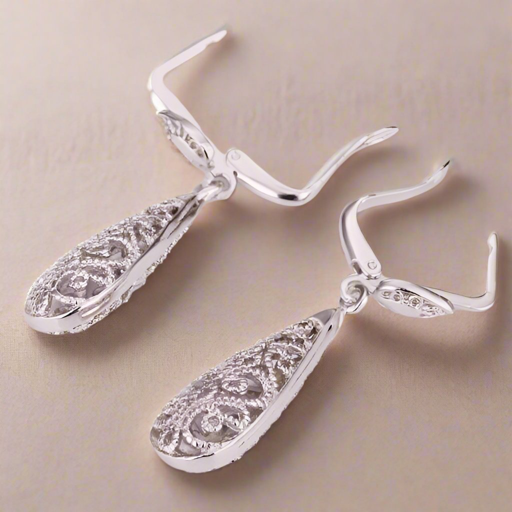 Feshionn IOBI Earrings Arabesque Filigree Puff Teardrop Earrings