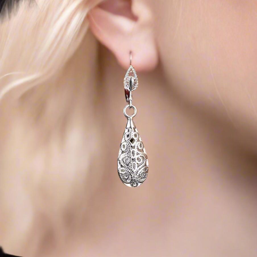 Feshionn IOBI Earrings Arabesque Filigree Puff Teardrop Earrings