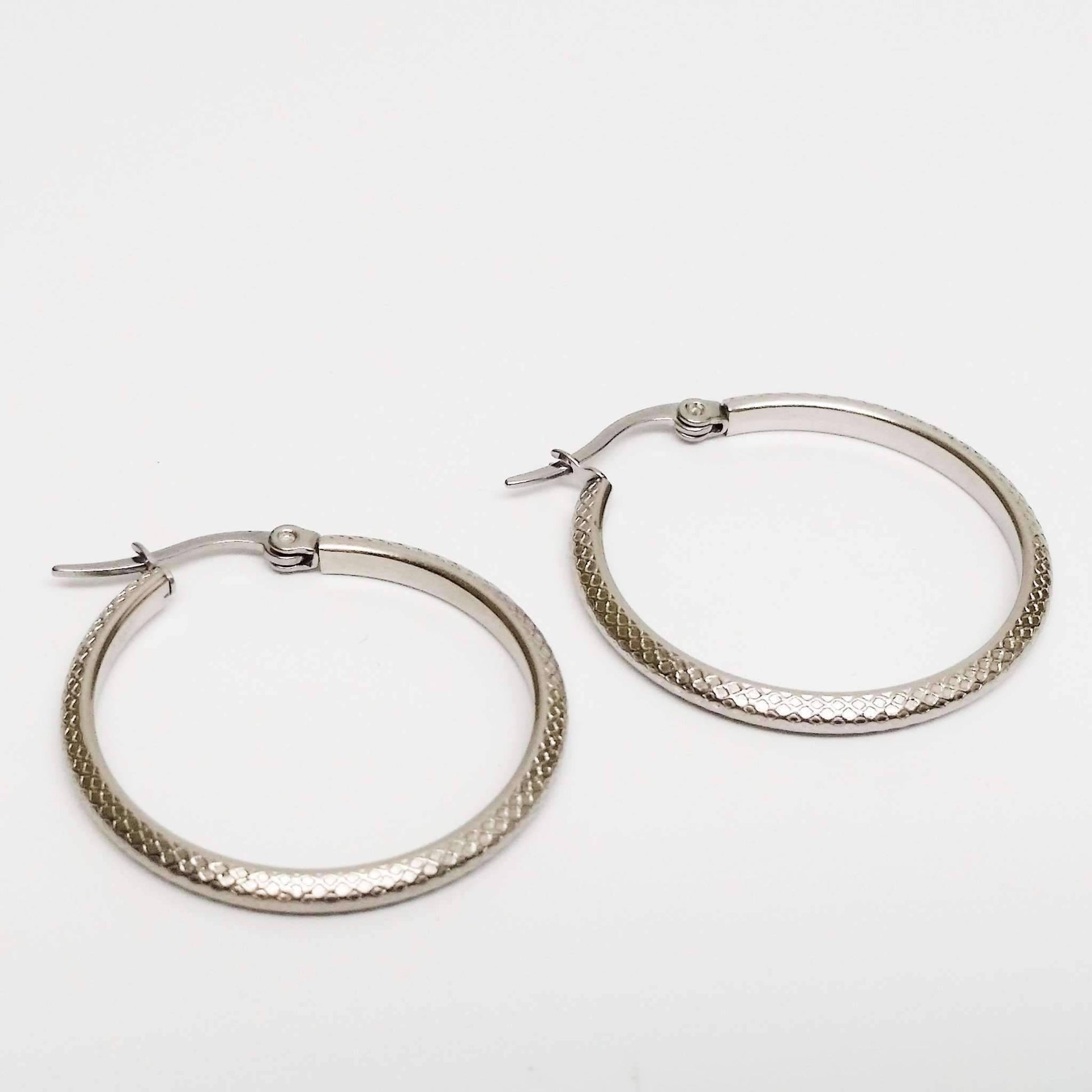 Feshionn IOBI Earrings Art Nouveau Etched Stainless Steel Hoop Earrings