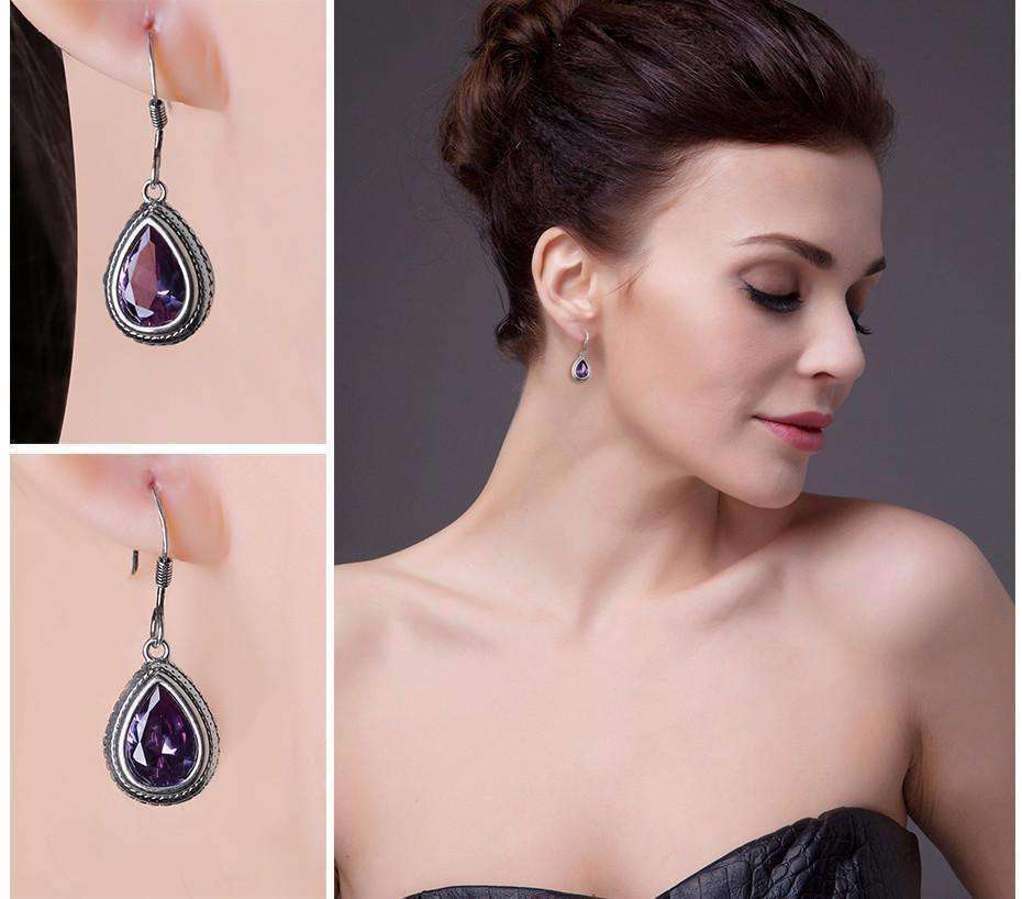 Feshionn IOBI Earrings Bezel Set Alexandrite Sapphire Pear 2.1CT IOBI Precious Gems Earrings