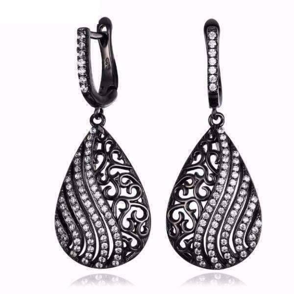 Feshionn IOBI Earrings Black Earrings Ebony Swirl Black Gold Filigree and CZ Earrings