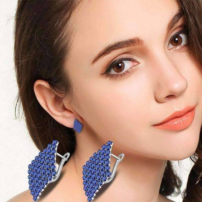 Feshionn IOBI Earrings Blue Crystal ON SALE - Geometric CZ Encrusted Earrings in White Crystal or Blue Crystal