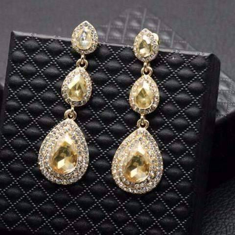 Feshionn IOBI Earrings Classique Champagne Triple Crystal Drop Earrings