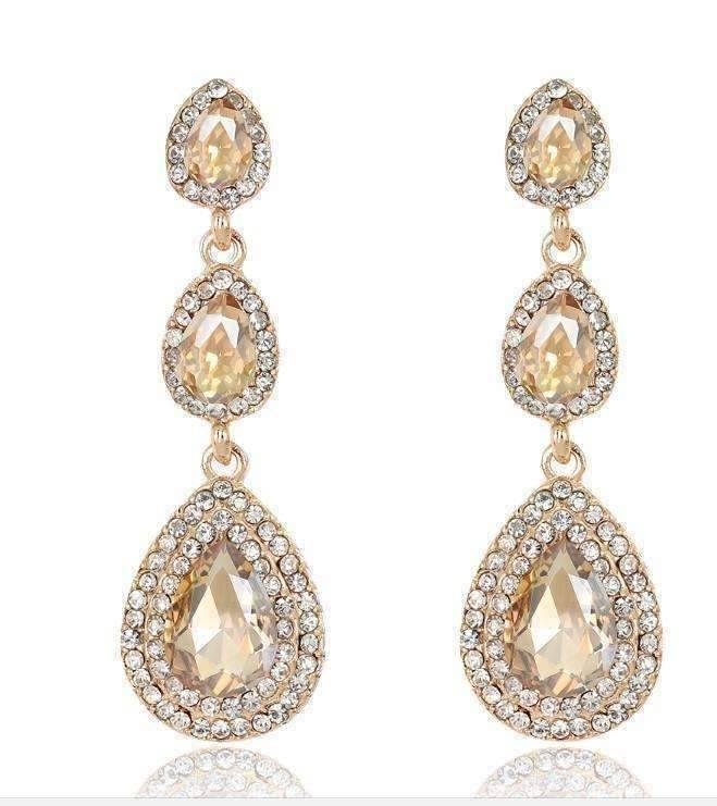 Feshionn IOBI Earrings Classique Champagne Triple Crystal Drop Earrings