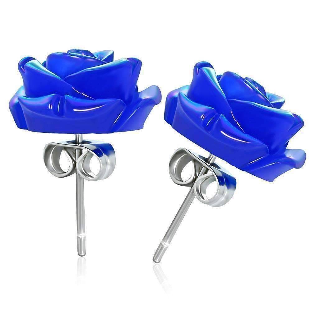 Feshionn IOBI Earrings CLEARANCE - Large Blue Rose Stud Earrings