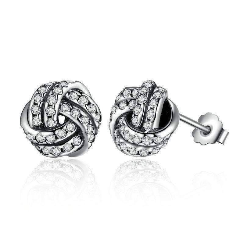 Feshionn IOBI Earrings CZ Accented Sterling Silver Love Knot Stud Earrings