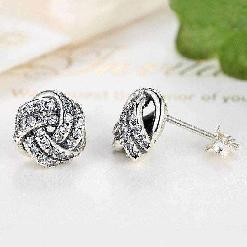 Feshionn IOBI Earrings CZ Accented Sterling Silver Love Knot Stud Earrings