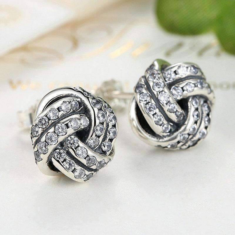 Feshionn IOBI Earrings CZ Accented Sterling Silver Love Knot Stud Earrings