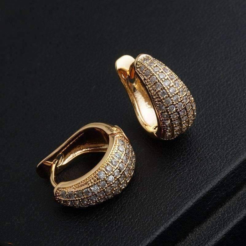 Feshionn IOBI Earrings CZ Encrusted Creole Hoop Earrings in 18K White or Yellow Gold