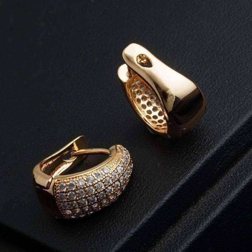 Feshionn IOBI Earrings CZ Encrusted Creole Hoop Earrings in 18K White or Yellow Gold