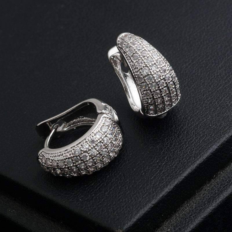 Feshionn IOBI Earrings CZ Encrusted Creole Hoop Earrings in 18K White or Yellow Gold