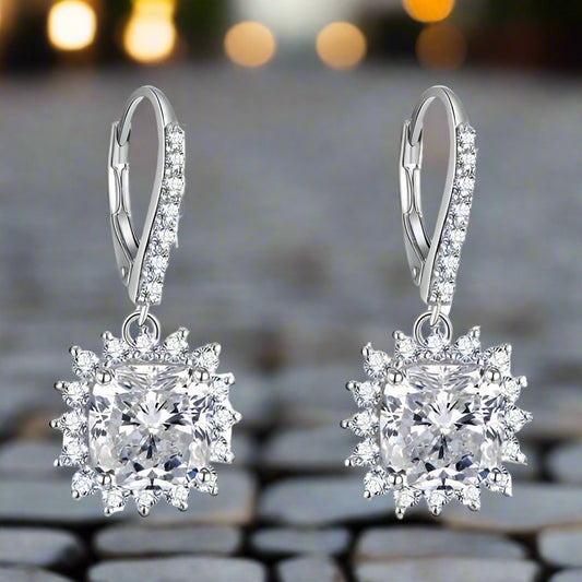 Feshionn IOBI Earrings Duchess 4CT Cushion Cut Floral Halo IOBI Cultured Diamond Earrings