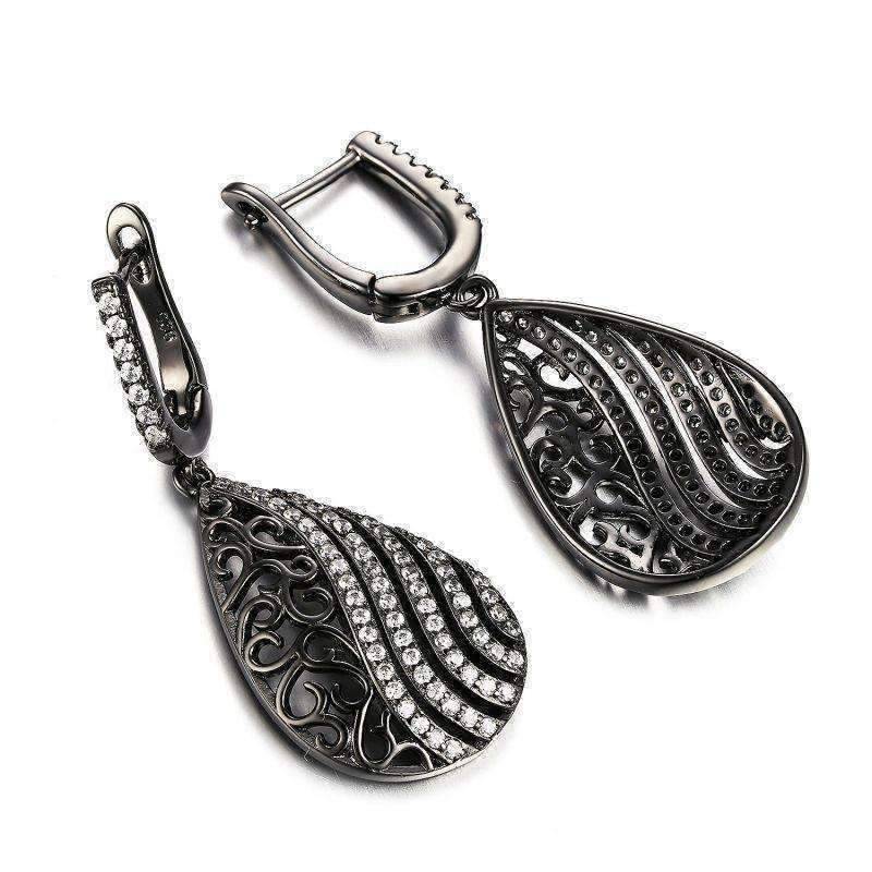 Feshionn IOBI Earrings Ebony Swirl Black Gold Filigree and CZ Earrings