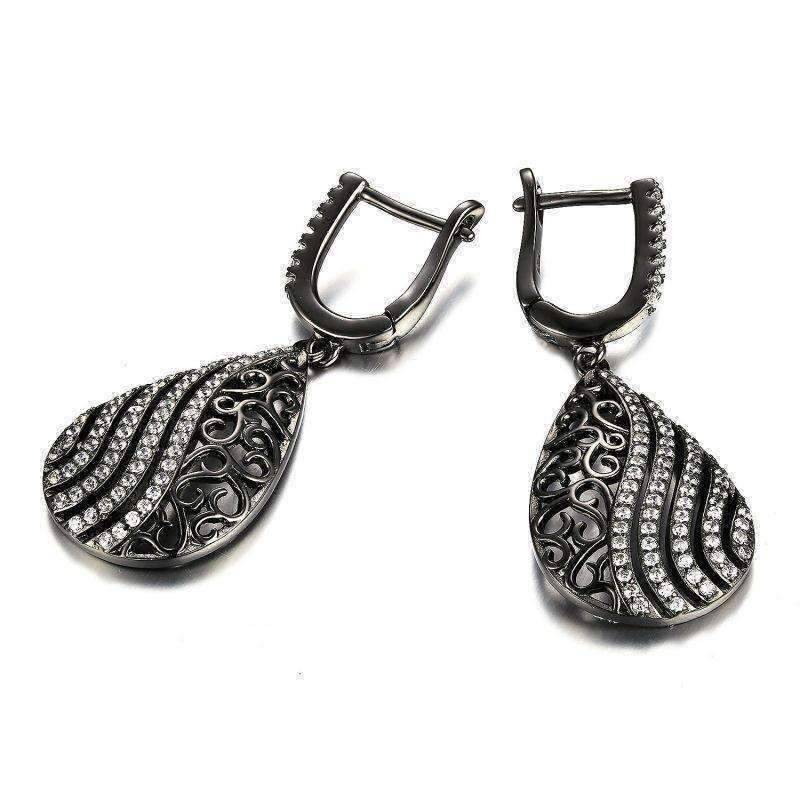 Feshionn IOBI Earrings Ebony Swirl Black Gold Filigree and CZ Earrings