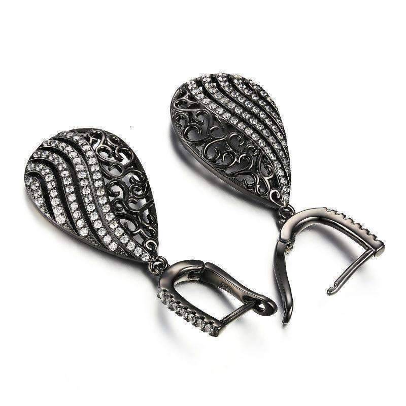 Feshionn IOBI Earrings Ebony Swirl Black Gold Filigree and CZ Earrings