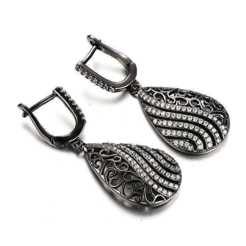 Feshionn IOBI Earrings Ebony Swirl Black Gold Filigree and CZ Earrings