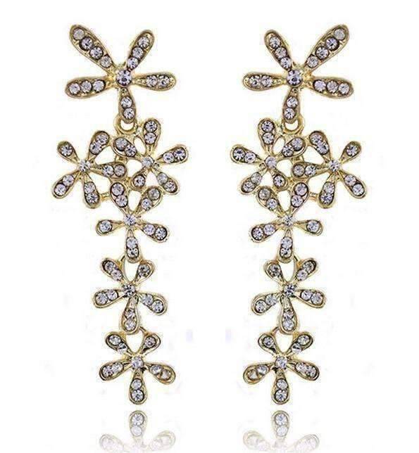 Feshionn IOBI Earrings Flower Crystal Drop Chandelier Earrings in Yellow or White Gold