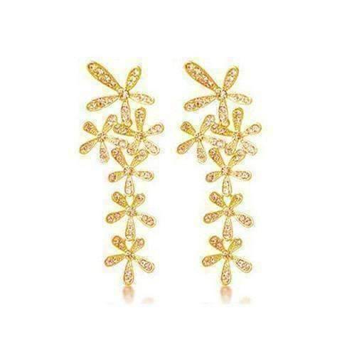 Feshionn IOBI Earrings Flower Crystal Drop Chandelier Earrings in Yellow or White Gold