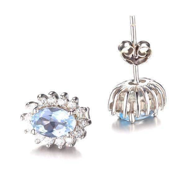 Feshionn IOBI Earrings French Blue Halo 1CTW Genuine Topaz IOBI Precious Gems Earrings