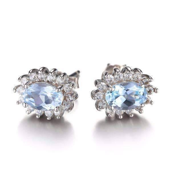 Feshionn IOBI Earrings French Blue Halo 1CTW Genuine Topaz IOBI Precious Gems Earrings