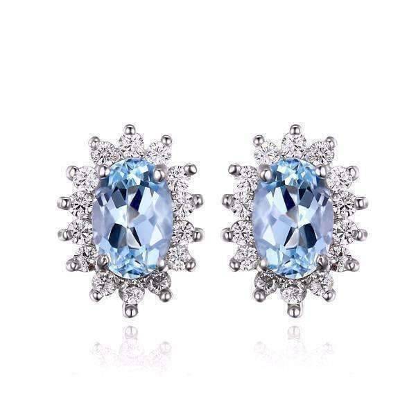 Feshionn IOBI Earrings French Blue Halo 1CTW Genuine Topaz IOBI Precious Gems Earrings