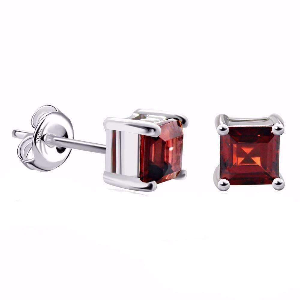 Feshionn IOBI Earrings Garnet Royal Garnet Princess Cut 0.5 CT Genuine IOBI Precious Gems Stud Earrings