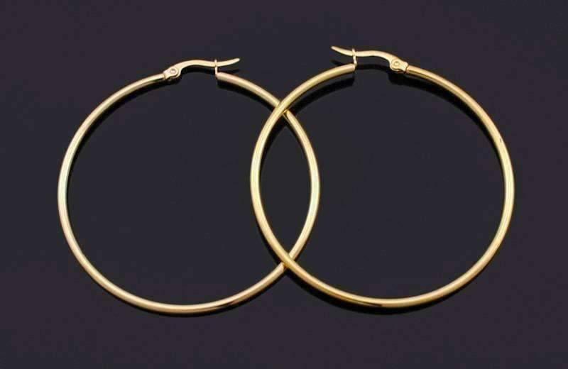 Feshionn IOBI Earrings Gold Plated Tubular Stainless Steel Classic Hoop Earrings Available in Four Sizes