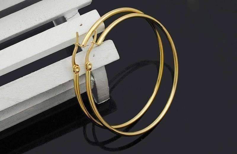 Feshionn IOBI Earrings Gold Plated Tubular Stainless Steel Classic Hoop Earrings Available in Four Sizes