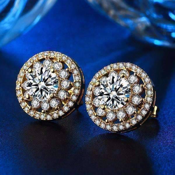 Feshionn IOBI Earrings Golden Flower Halo CZ Stud Earrings