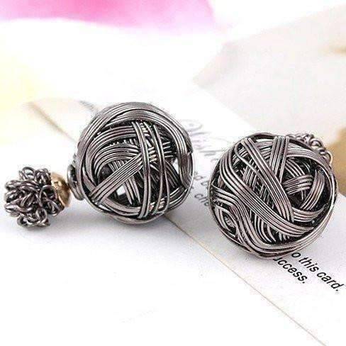 Feshionn IOBI Earrings Gunmetal Metallic Moss Love Knot Reversible Stud Earrings