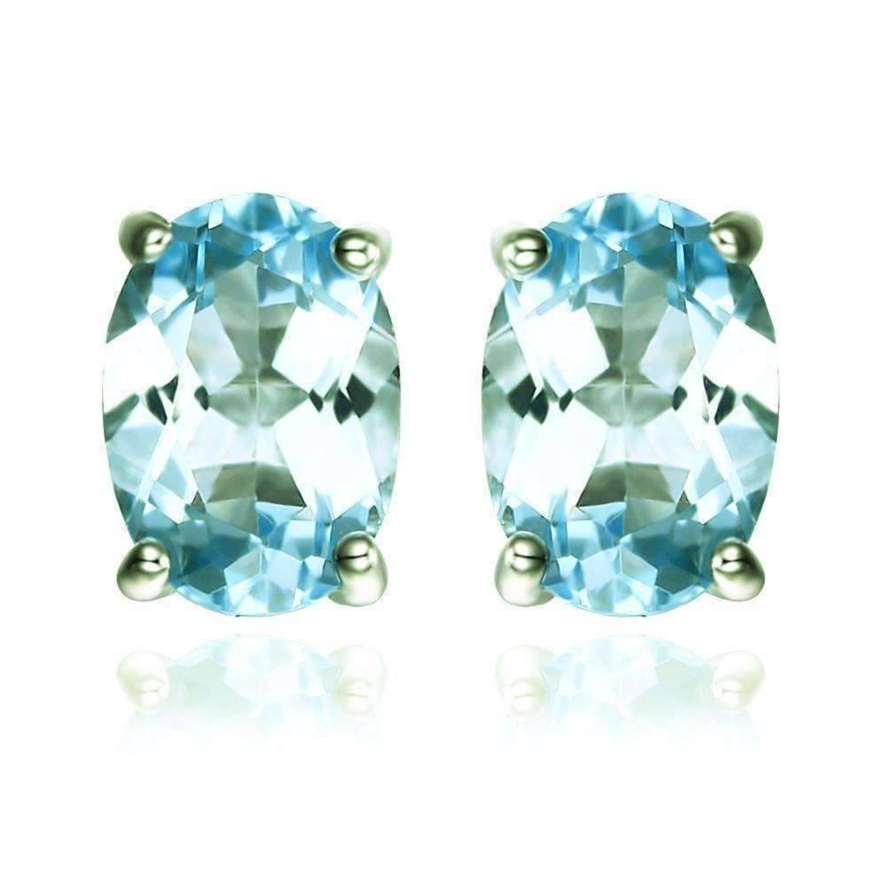 Feshionn IOBI Earrings Ice Blue Genuine Topaz Oval Cut 1.8 CT IOBI Precious Gems Stud Earrings